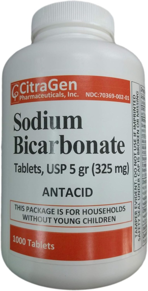 Sodium Bicarbonate Tablets USP 325 mg (5 Grains) para el alivio de la indigestión de ácido, acidez, estomacal de azufre &amp; submarina Stomach 1000 Tabletas por botella por CitraGen Pharmaceuticals Inc