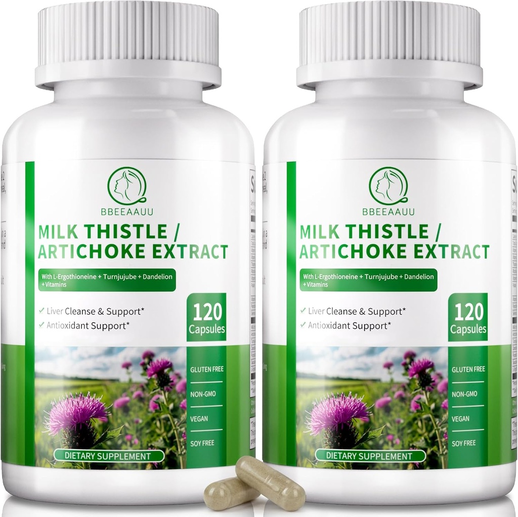 Liver Cleanse Detox & Repair 120 Capsules, 16-in-1 Herbal Liver Support Supplement with Milk Thistle, Artichoke, L-Ergothioneine, Turnjujube Dandelion Extract for Liver Renew & Antioxidant (2 Pack )