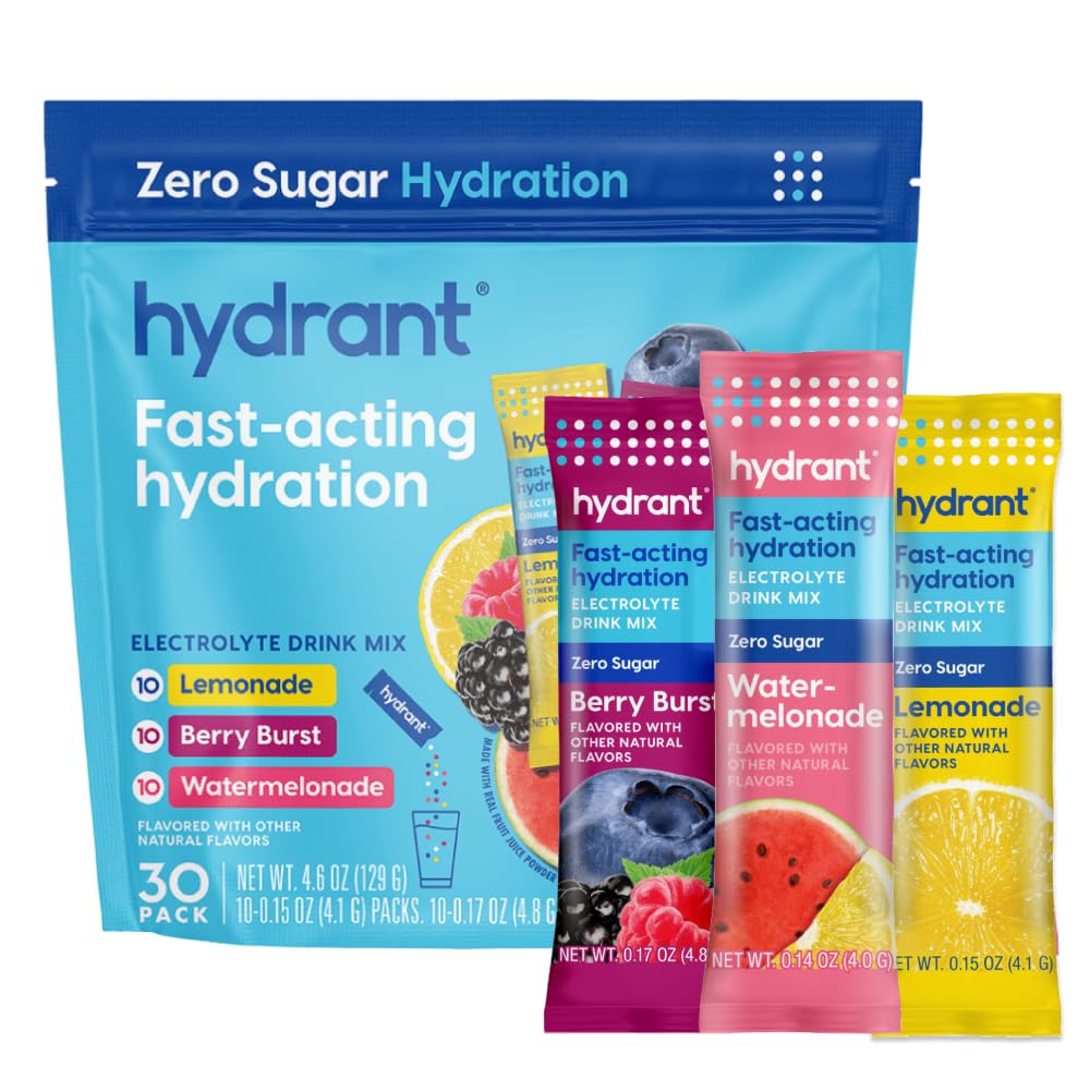 Hydrant - Hydration Powder Variety Pack, 30 paquetes de rehidratación instantánea sin azúcar - Zero Sugar Drink Mix for Daily Use, Travel &amp; Workouts
