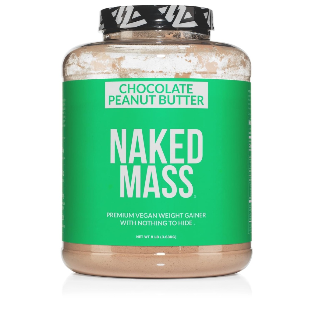 NAKED Vegan Mass - Chocolate Peanut Butter - 1.290 Calories, Nada Artificial, All Natural Chocolate PB Weight Gainer Protein Powder, Non-GMO, Soy &amp; Gluten Gratis - 8LB Bulk - 11 Servings