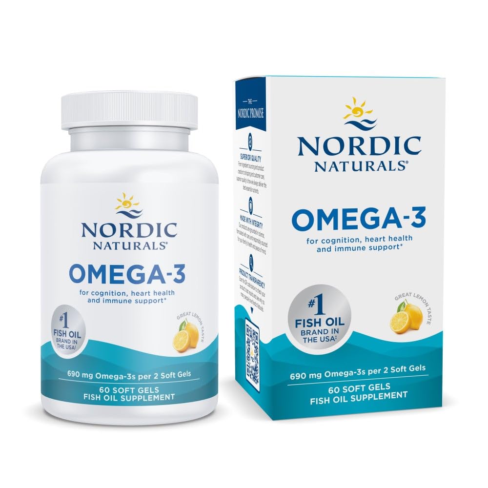 Nordic Naturals Omega-3, Lemon Flavor - 60 Gels Soft - 690 mg Omega-3 - Fish Oil - EPA &amp; DHA - Immune Support, Brain & Heart Health, Optimal Wellness - Non-GMO - 30 Servings