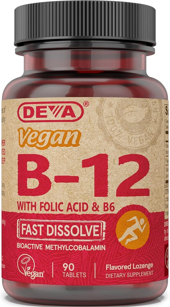 SIXNE Deva Nutrición Vitaminas Veganas Sublingual B-12 Tabletas, 2 Cuenta