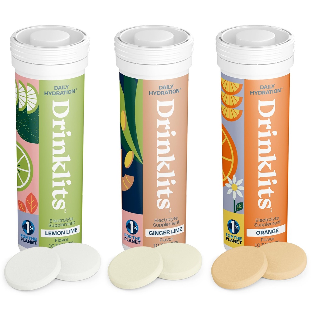 Bebidas diarias Hydration Variety Pack (3) Tube Bundle fort Ginger-Lime + Lemon-Lime + Orange TENIDO Electrolyte Tablets – 0g Sugar – Great Taste ← 30 Servings - 10 Tablets Por Tube