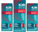 Kori Krill Oil Omega 3 Suplemento, Antártico Krill Oil with Superior Absorption vs Fish Oil, 1200mg Softgels, 30 Softgels, EPA & DHA (Pack of 3)