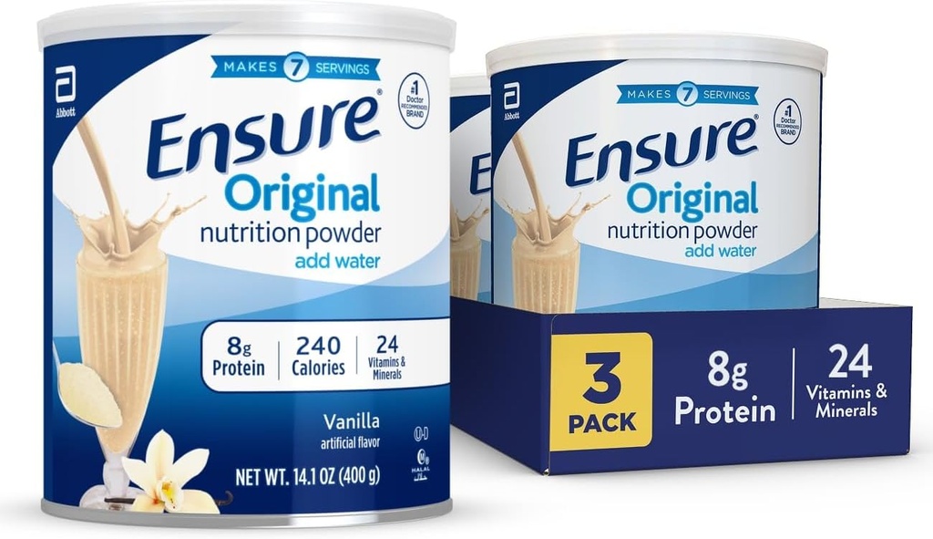 Ensure Original Vanilla Nutrition Powder | Vanilla Protein Powder | Small Meal Replacement Shake Mix | 8g Protein, 24 Vitamins & Minerals | Immune Health | 14.1 oz - 3 pack