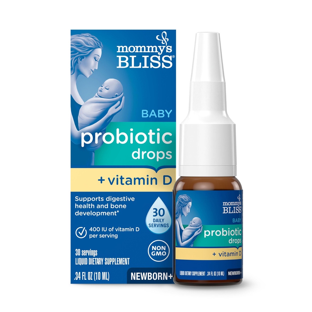 Probióticos para bebés de mami + gotas de vitamina D, soporta la función de salud digestiva*, vitamina D de 400IU, apoya el desarrollo de los huesos*, recién nacidos+, sin sabor, 0,34 Fl Oz (30 servidos)