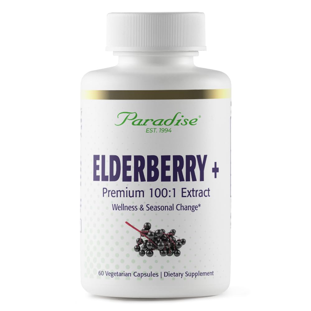 Paradise Herbs Elderberry with Zinc Extract, Supports Body's Natural Defenses, Super Potent, Ultra Pure, Vegan, Non GMO, Gluten Free, 60 Vegetarian Capsules