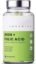 Organics Iron + Folic Acid Supplement with Zinc, Vitamin C & Vitamin B12 | 60 Veg Capsules | Supports Blood Building, Immunity and Energy | Enhances Iron Absorption| for Both Men & Women