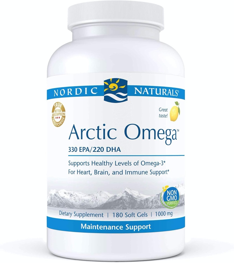 Nordic Naturals Pro Arctic Omega- Fish Oil, 330 mg EPA, 220 mg DHA, Helps Maintain Healthy Omega-3 Levels for Heart, Brain, and Immune Support*, 180 Soft Gels