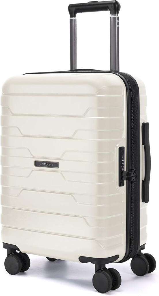 BAGSMART Carry On Luggage 22x14x9 Airline Aprobado con Ruedas Spinner, Ligero 20 Inch Luggage con TSA Lock,Expandable Hard Shell Carry On Suitcases for Men Women,White