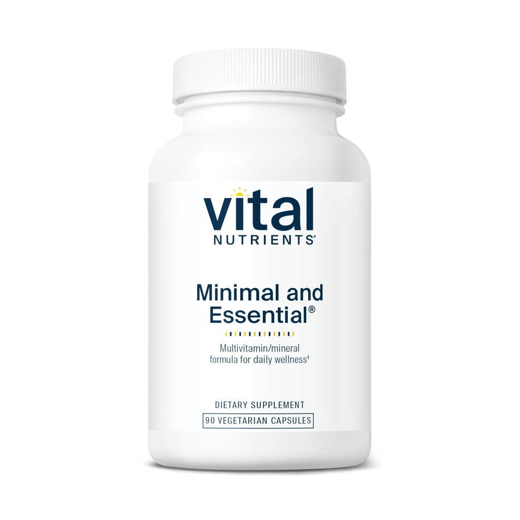Nutrientes vitales Minimal y Esencial Multivitamínico Silencio Vegetariano Uno por día Multi Vitamina, Mineral, & Antioxidante Suplemento* Silencio Iron-Free TEN Gluten, Dairy, Soy Gratis Silencio No-OMM ANTE 90 cápsulas