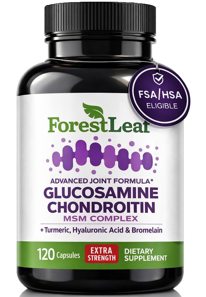 Glucosamine Chondroitin MSM Complex Supplement - Triple Strength 1200mg Joint Support Supplement for Women &amp; Hombres with Turmeric, Hyaluronic Acid and Bromelain for Muscle Flexibility - 120 Caps