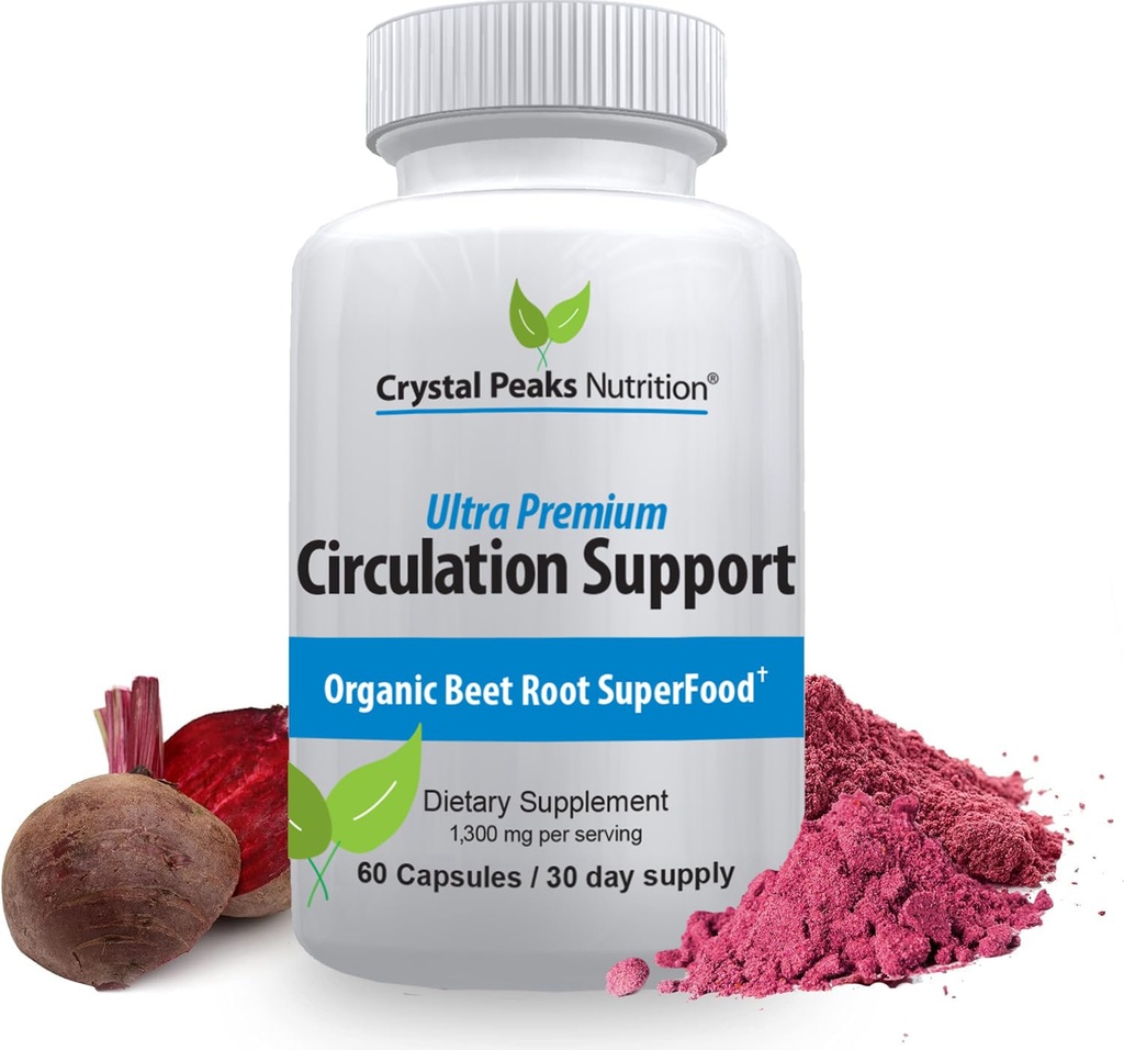 Pure Organic Beet Root Powder Extract - Blood Circulation, Promotes Arteries and Veins, Increase Nitric Oxide Production. 1300mg, 60 Veggie Capsules