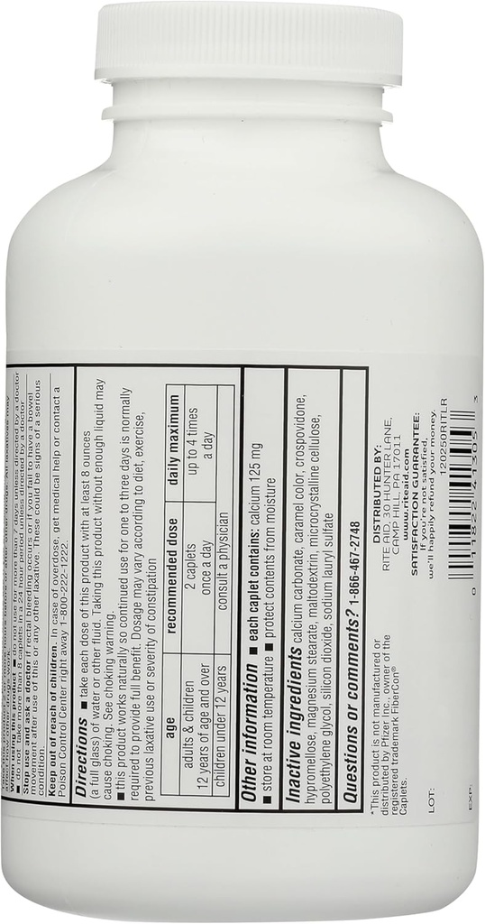 Rite Aid Fiber Therapy Caplets, Calcium Polycarbophil 625mg - 250 Conde, Laxatives for Constipation, Fiber Pills for Adults