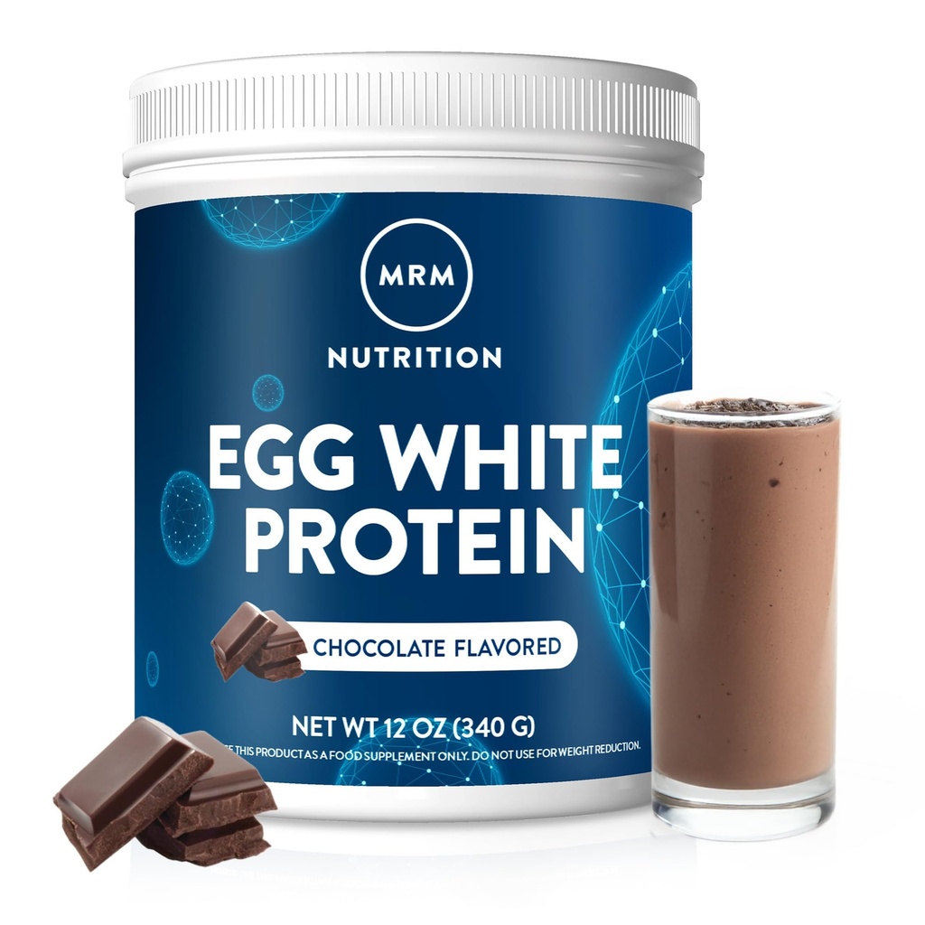 MRM Nutrición Egg White Protein ← Chocolate Flavored  23g Fat-Free Protein Silencio con enzimas digestivas ← Valor biológico más alto Silencio Testado clínicamente  servir