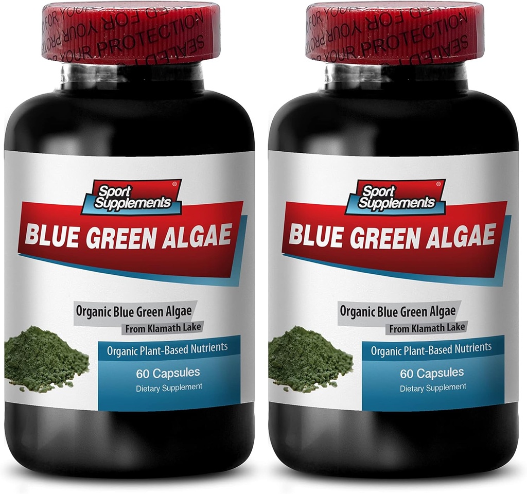 Superalimentos verdes puros del lago Klamath para promover la piel más saludable y más joven - Blue Green Algae 500mg, Blue Green Algae Capsules, Blue Green spirulina, spirulina, chlorella - 2B 120 Cap