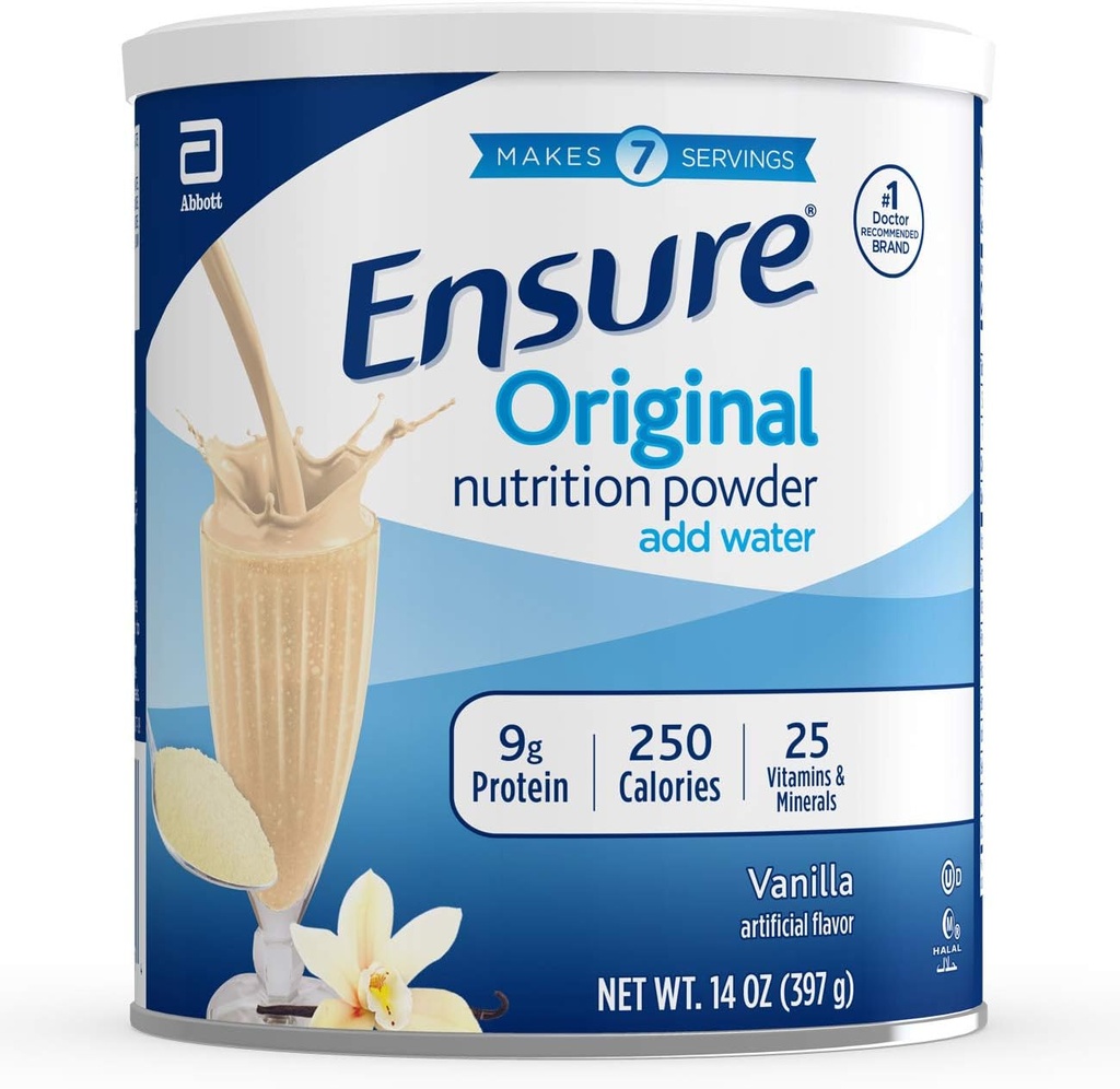 Asegurar la pólvora de afeitado de nutrición original con 9 gramos de proteína, sacudidas de sustitución de la comida, vainilla, 14 oz