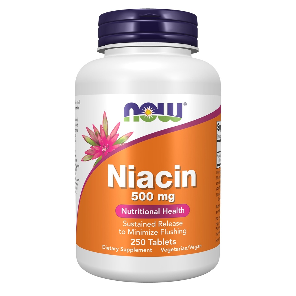 AHORA Suplementos de alimentos, Niacina (Vitamin B-3) 500 mg, liberación sostenida, salud nutricional, 250 tabletas