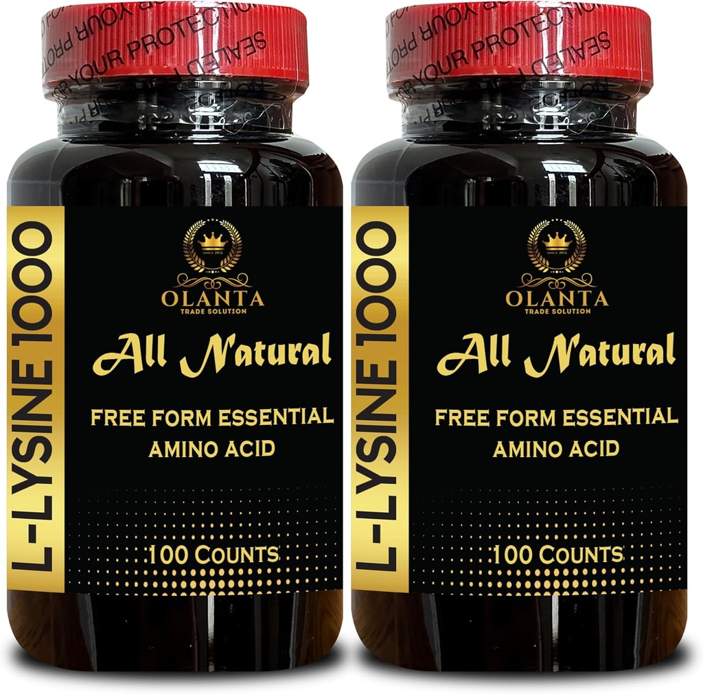 L-LYSINE 1000 mg Free Form Amino Acid Essential - Pure 1000mg Amino Acid Supplement, Connective Tissue Support, Free Form Amino Acids, L Lysine Complex, Amino Acids - 2 Bottles 200 Counts