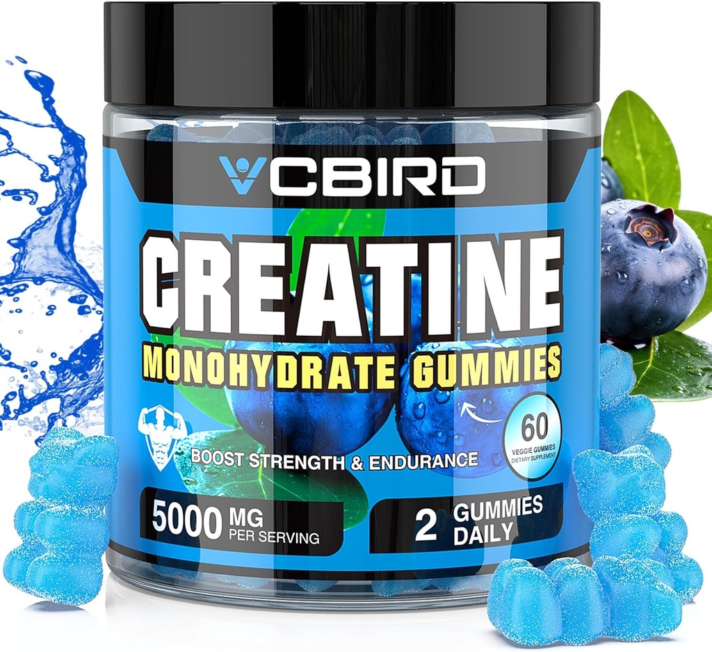 Creatine Monohydrate 5g Por Serving, No Sugar Creatine Supplements Support for Strength, Performance, Energy, Recovery, Gluten-Free Creatine for Women and Men (60 Gummies)