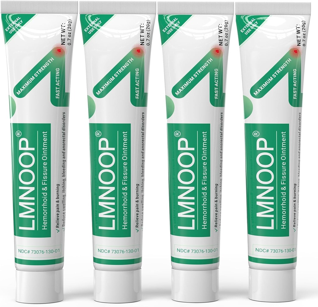 Ungüento de tratamiento hemorroideo, Tratamiento de fuerza máxima " Alivio rápido para el dolor, picazón, inflamación, hinchazón, tensión, malestar, hemorroides externas " larga duración (4-Pack)