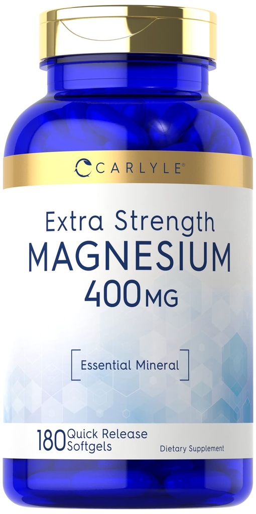 Oxido de magnesio de Carlyle 400mg TEN 180 Softgels TEN Mineral esencial TEN NO GMO Y Gluten Suplemento gratuito