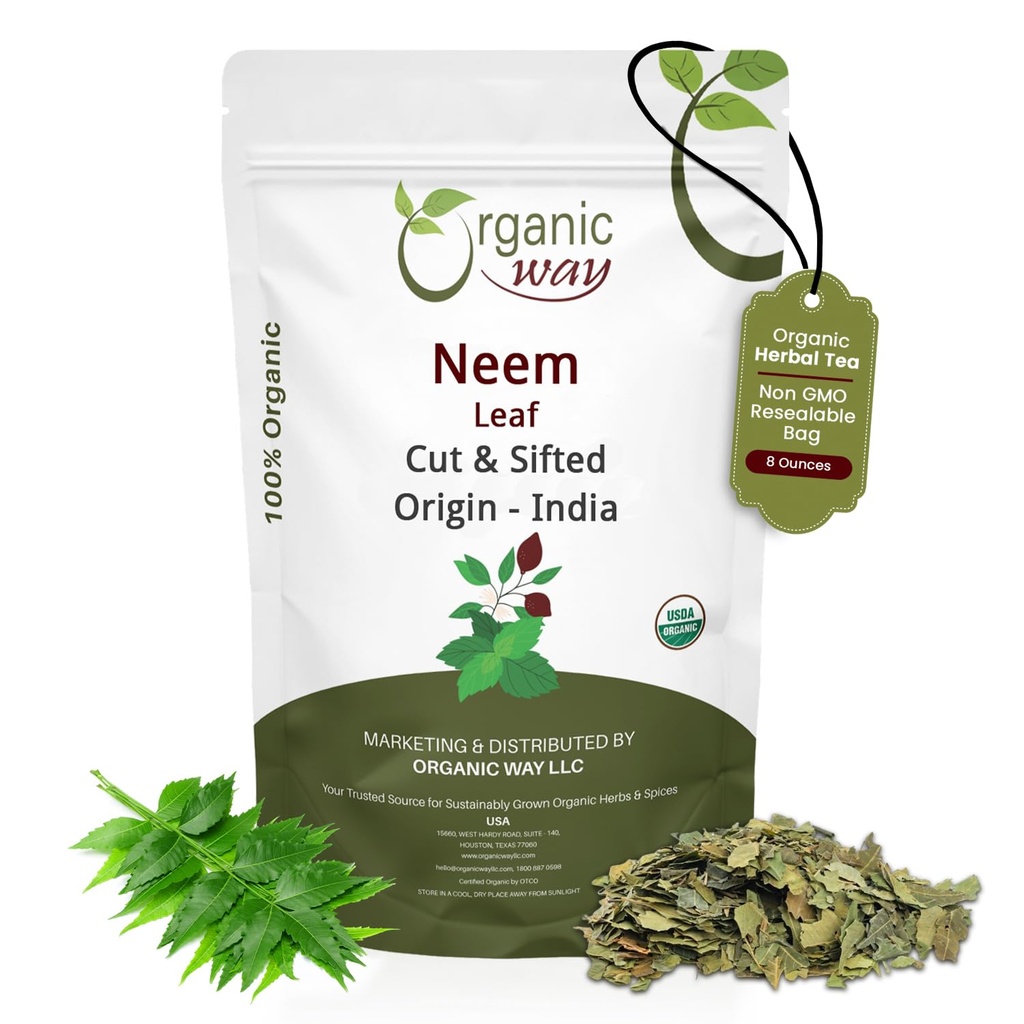 Orgánica Neem Leaf Cut and sifted ← Herbal Tea ← Premium Neem Leaf Silencio USDA Certified ← No GMO &amp; Gluten Free ← Origen - India (8 oz - 1/2 lbs)
