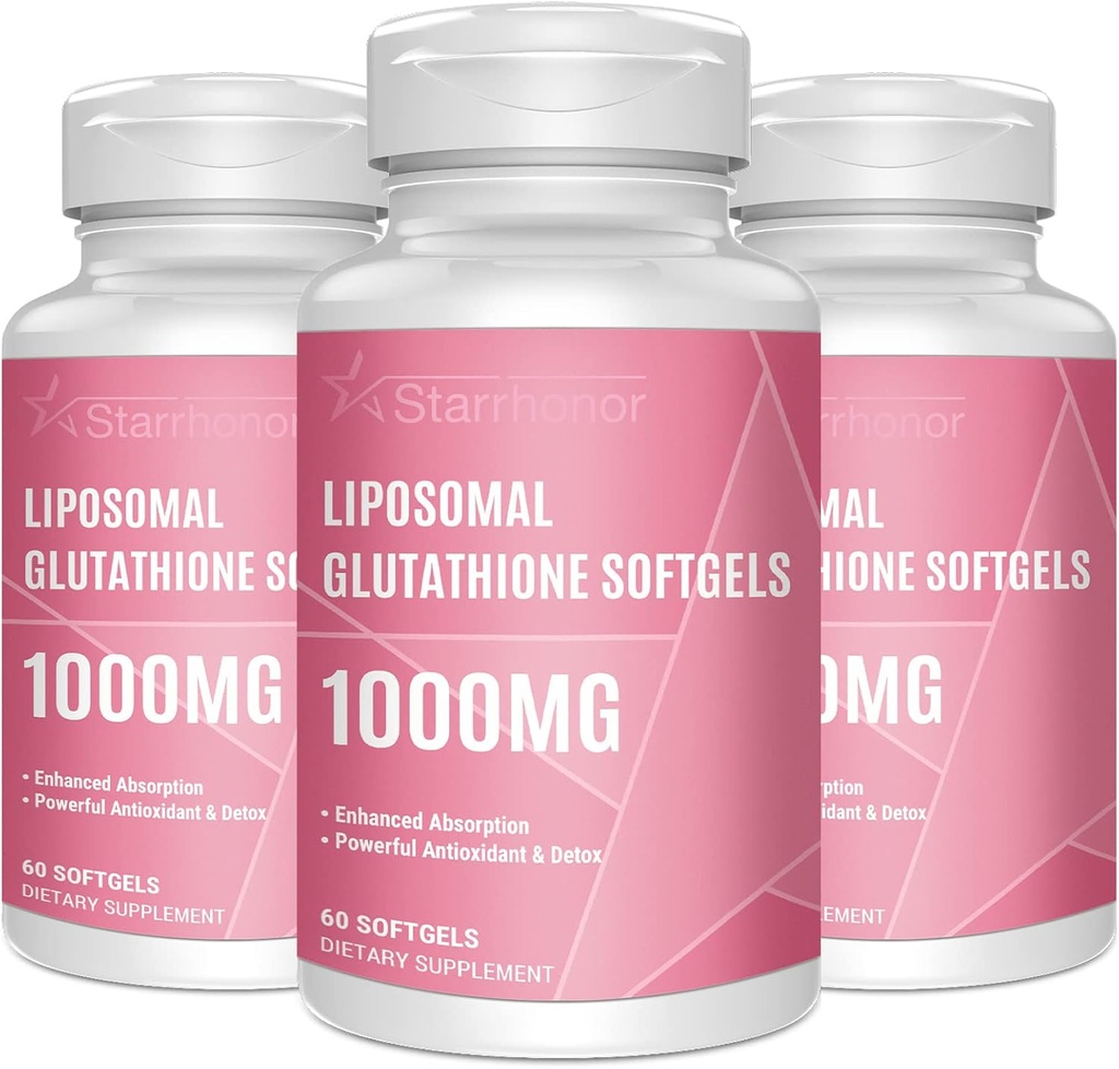 Liposomal Glutathione Softgels 1500MG, Reducido Glutathione Suplemento con vitamina C, mejor absorción, antioxidante no GMO potente para el envejecimiento saludable, detox, salud inmune, 180 Softgels