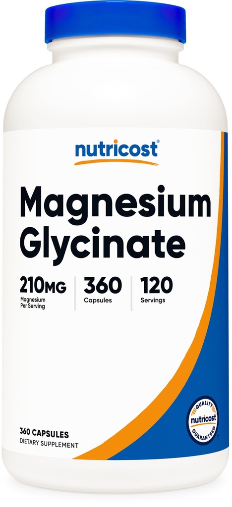 Nutricost Magnesium Glycinate Capsules (360 Capsules, 210 mg Por Serving) - Magnesium Glycinate Supplement for Gentle Absorption