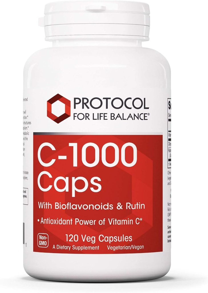 Protocol For Life Balance - C-1000 Caps with Bioflavonoids and Rutin - Antioxidant Power of Vitamin C, Supports Healthy Immune System Function, Provides Cellular Protection - 120 Veg Capsules