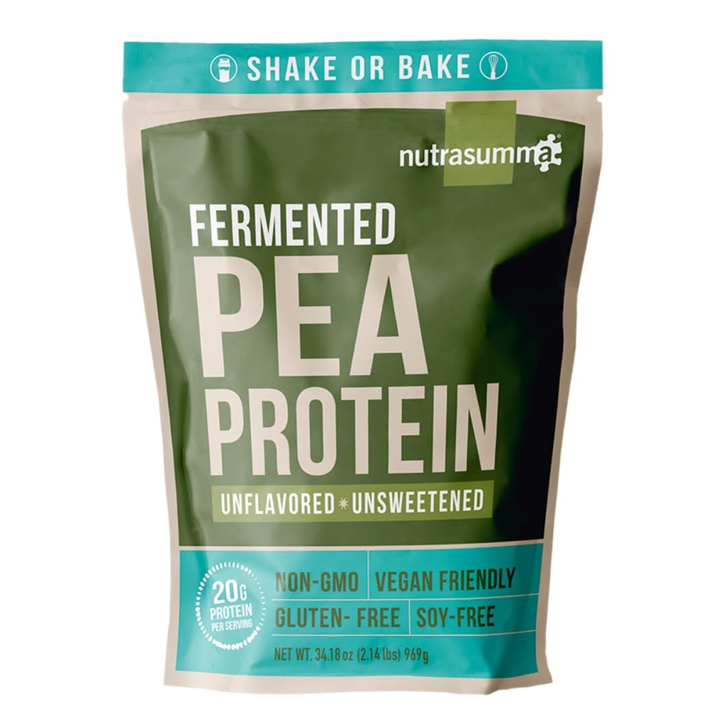 Nutrasumma Pea Protein Powder, Unflavored and Unsweetened Sugar Free Vegan, 100% Plant Based, Non GMO, Gluten Free &amp; Soy Free, 2.14 LB