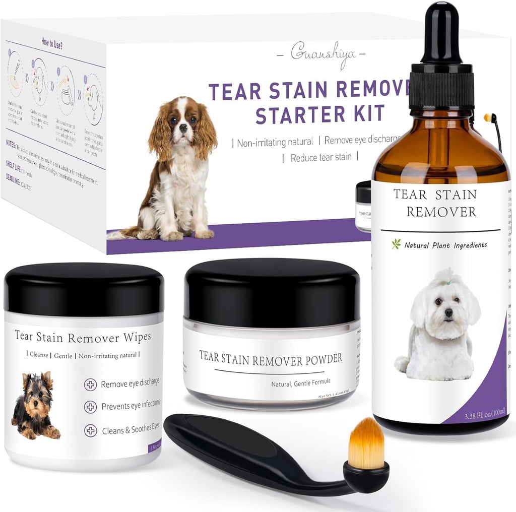 Kit de inicio de la manta de la manta del perro para perros suavemente para eliminar las cadenas de la manta, la descarga y el moco – Incluye la solución de la manta, las pastillas del aplicador, el pincel de la manta del manguito – dura 30-45 días