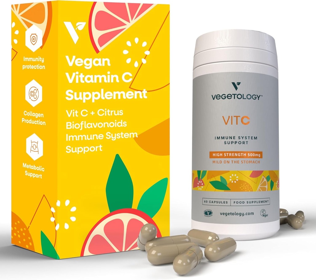 Vegan Vitamin C Supplements — VIT C + Citrus Bioflavonoids — Vitamins and Health Supplements — Daily Supplements (60 Capsules) — Vitamin C 500mg Capsules — Antioxidants Supplement