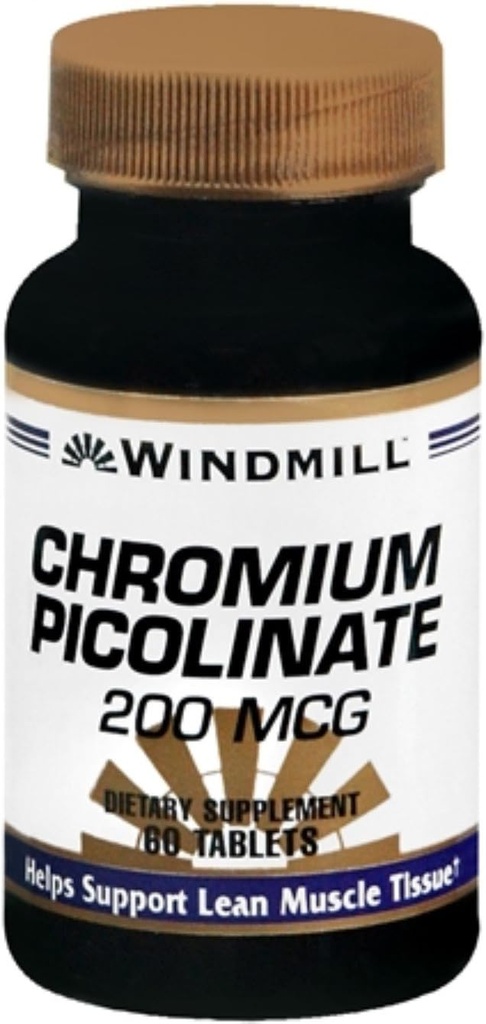 Picolinato de cromo de molino de viento 200 mcg Tablas 60 Tablas (Pack of 4)