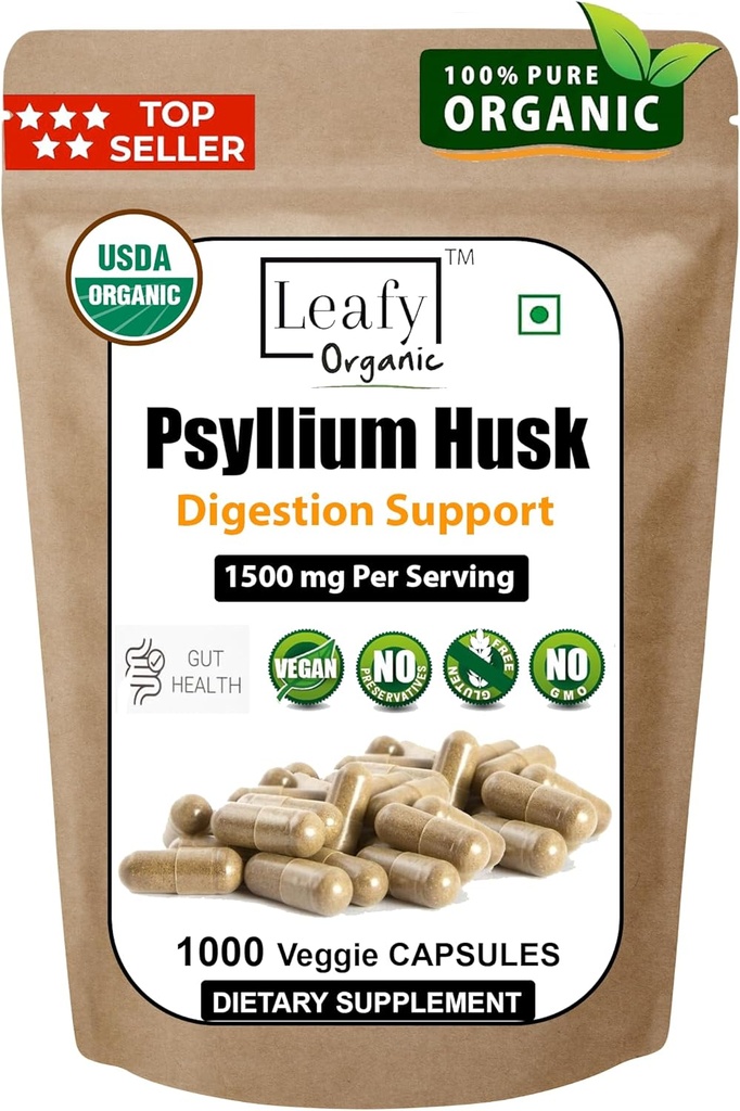Psyllium Husk 1500mg Por Serving, 1000 Capsules - Doble Fuerza - Suplemento de fibra de Psyllium Premium - Grande para la Digestión y la Regularidad - 100% Natural Soluble Fiber