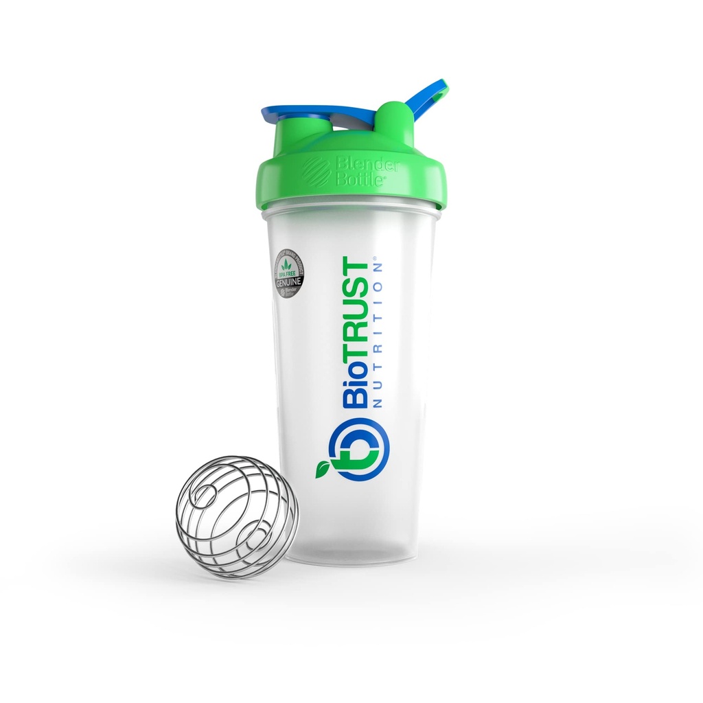 BioTRUST BlenderBottle Classic Shaker Bottle, 28 onzas con bucle, Clear/Green