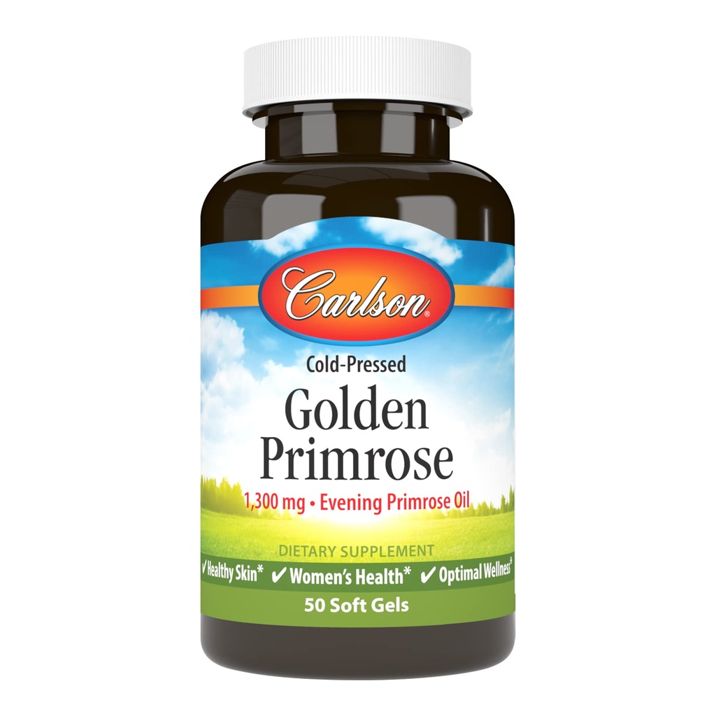 Carlson - Golden Primrose, 1300 mg Evening Primrose Oil, Cold-Presed, Healthy Skin, Women's Health & Optimal Wellness, 50 Softgels