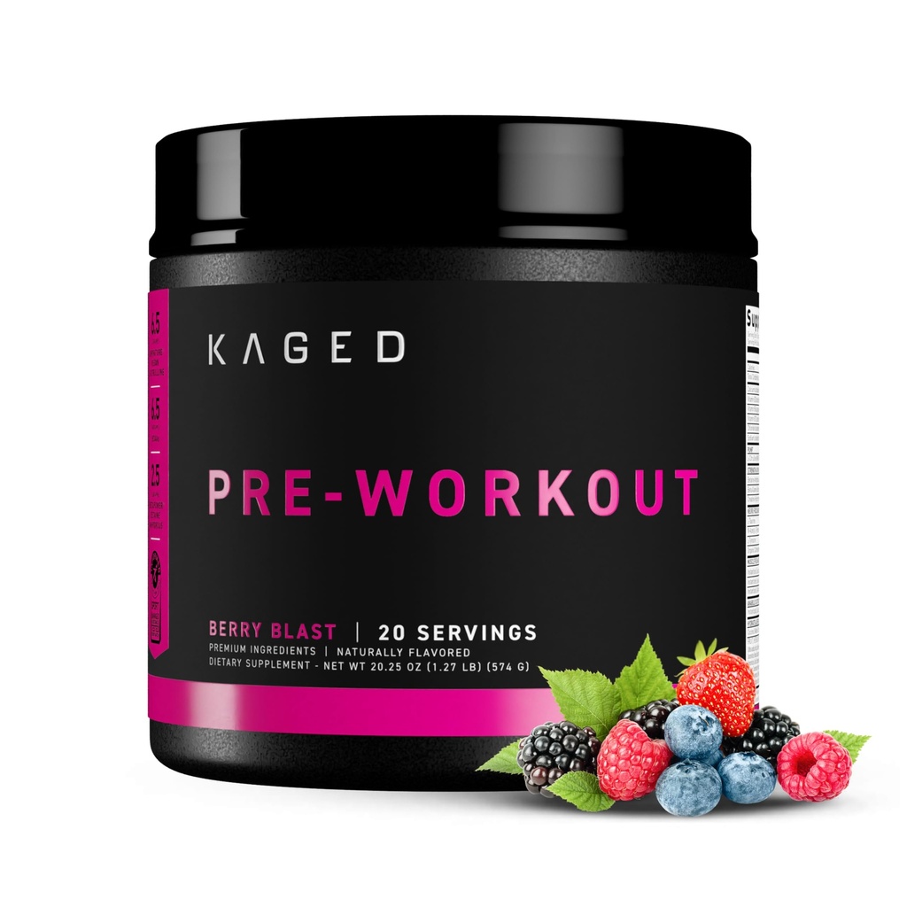 Kaged Original Pre Workout Powder | Berry Blast | Pre-Workout with Creatine, Beta Alanine, L-Citrulline, BCAAs | 274 mg Caffeine | Pre Supplements for Men & Women | 20 Servings