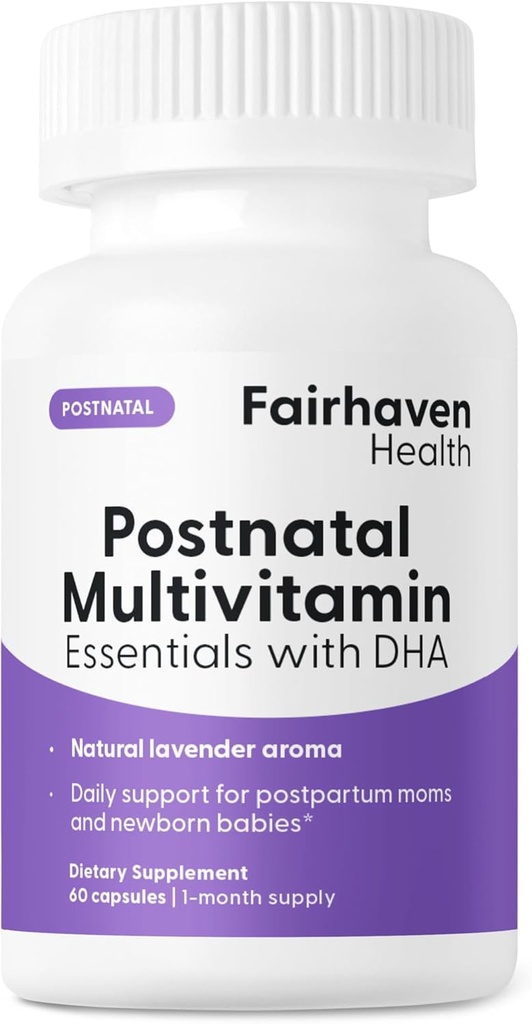 Fairhaven Health Postnatal Multivitamin Essentials | Vegan Daily Multivitamin for Postpartum Women | Breastfeeding Mother and Baby Development Support | Gluten, Dairy, Soy Free | Non-GMO | 60 Capsules