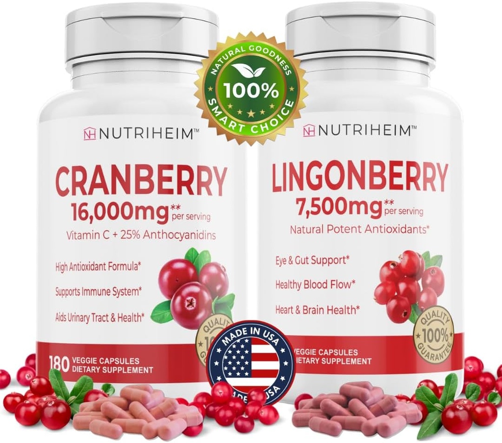 All in One PAC Bundle - Cranberry & Lingonberry Capsules - Vitamin C and 25% Proanthocyanidins for Urinary Tract, Gut Health, Antioxidant Support - Non-GMO, Gluten-Free, Vegan Supplement