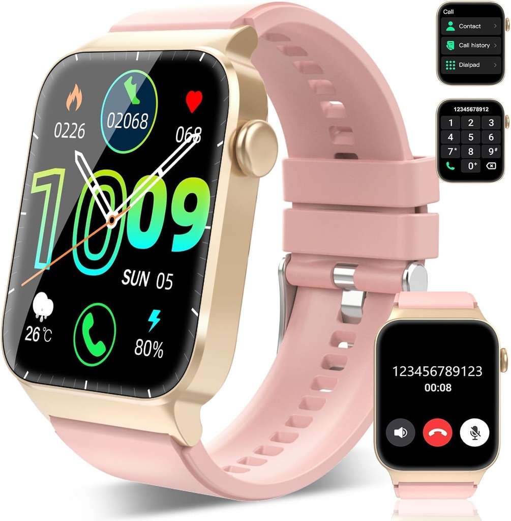 Reloj inteligente para hombres mujeres (Respuesta / Llamadas de juego), 1.85" reloj inteligente HD, reloj de fitness con 112 modos deportivos, Monitor de sueño de frecuencia cardíaca / contador de velocidad, Pista de fitness impermeable IP68 para Android, Rosa profunda