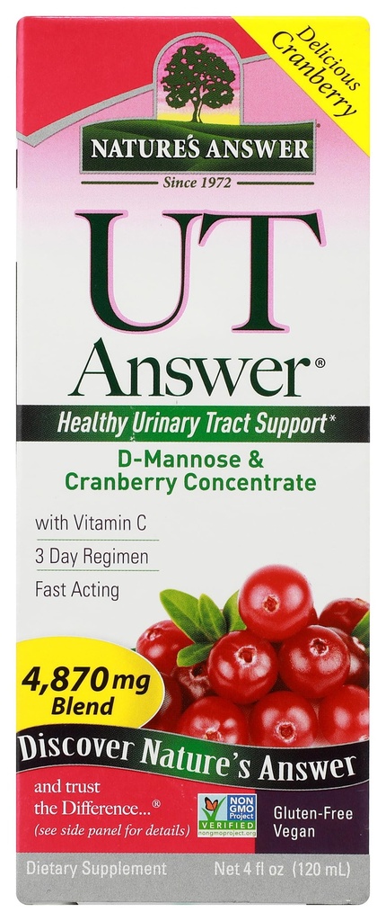 Nature's Answer UT Answer | Urinary Tract System Support | Cranberry Flavor Dietary Supplement | Alcohol-Free, Gluten-Free, Not Tested on Animals & Vegan 4oz