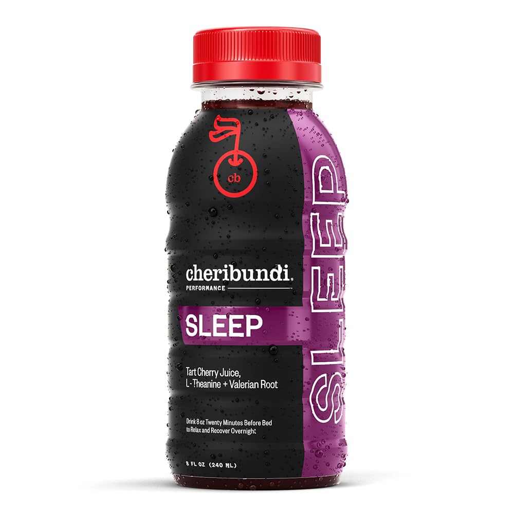 Cheribundi Tart Cherry Juice Sleep ← Tart Cherry Juice with L-Theanine & Valerian Root  Athletes Recovery Drink ← Promociona el sueño restaurativo, la recuperación muscular " Boosts Performance ← 8 floz (24 Pack)