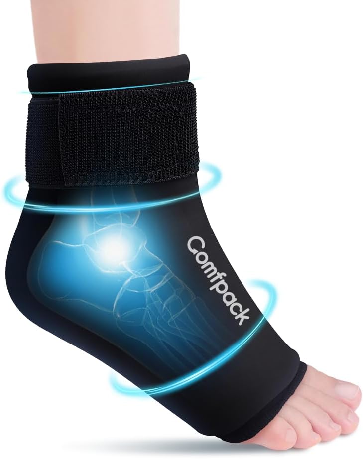 Ankle Ice Pack Wrap for Swelling, Reusable Foot Ice Pack Wrap, Hot & Cold Therapy Compression Sleeve for Plantar Fasciitis Relief, Achilles Tendonitis, Sprain, Heel Pain, Sprained