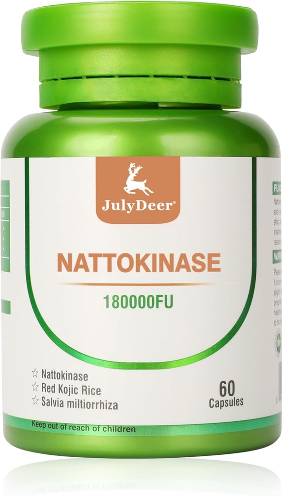 Nattokinase Supplements 180, 000FU Whole Bottle 60 Capsules, 6, 000FU 2 Capsules Daily Nutritional Supplements Systemic Enzymes Vegetarian Friendly for Cardiovascular and Circulatory Support