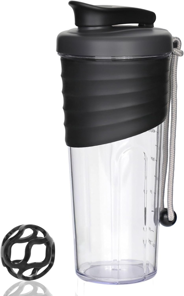 Botella de Shaker para Mezclas Protein,24 oz,Botellas Protein Shaker con Botella Whisk, Botella Mixer, Botella Protein,Botella Pre Workout portátil Whey Protein Copa Shaker,Negro