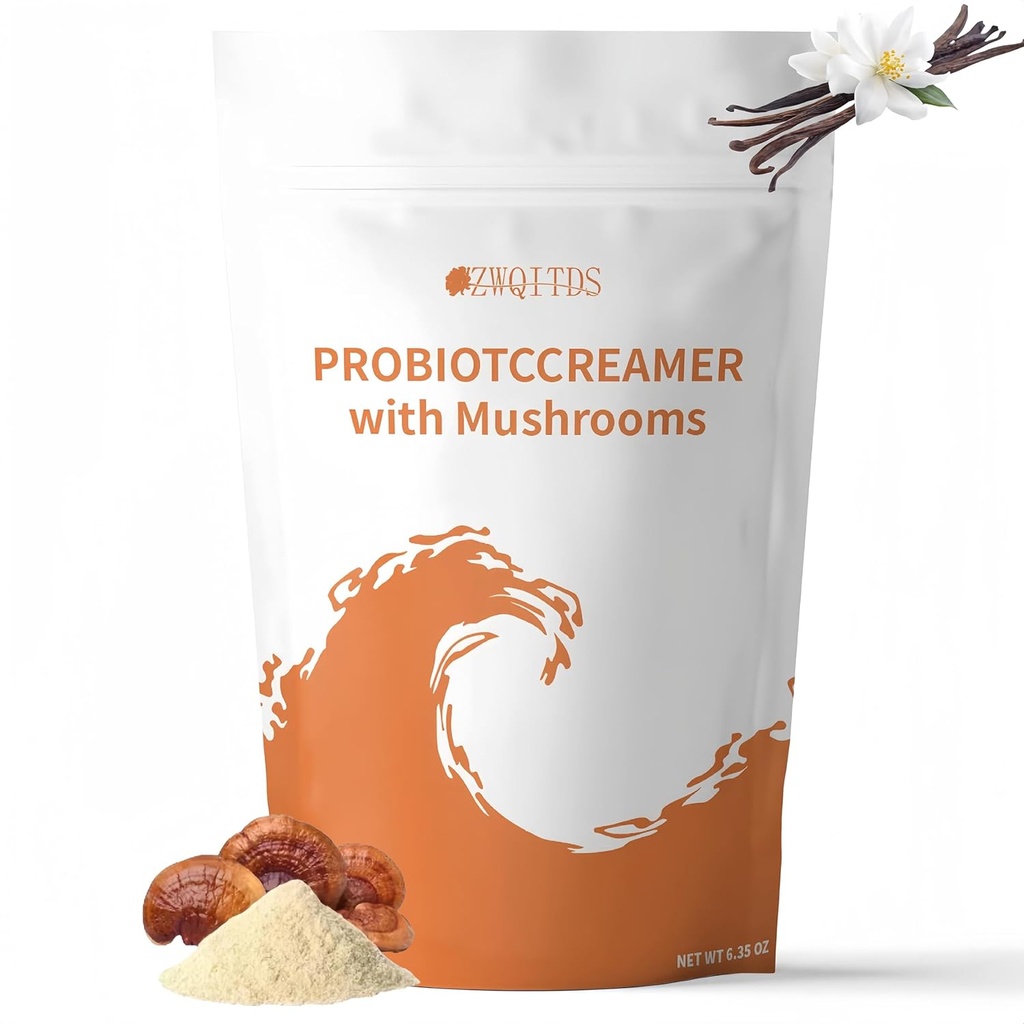 Probiotic Creamer with Mushrooms & Probiotics - High in proprietary 6-mushroom blend, One billion CFU of probiotics supports a balanced gut microbiome - Single Dosage: 1 tbsp (7 g) Available 30 Times