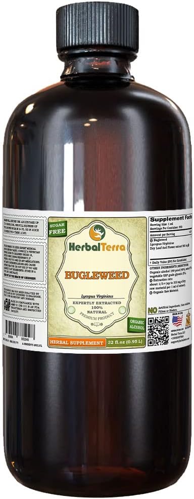 Bugleweed (Lycopus Virginicus) Tincture, Organic Dried Leaves and Flowers Liquid Extract (Brand Name: HerbalTerra, Proudly Made in USA) 32 fl.oz (0.95 l)