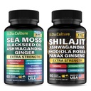 Shilajit and Sea Moss Combo - Sea Moss and Shilajit Bundle with Ashwagandha, Black Seed, Turmeric, Bladderwrack, Burdock, Black Pepper with Vitamins and Antioxidants - 120 Veggie Capsules