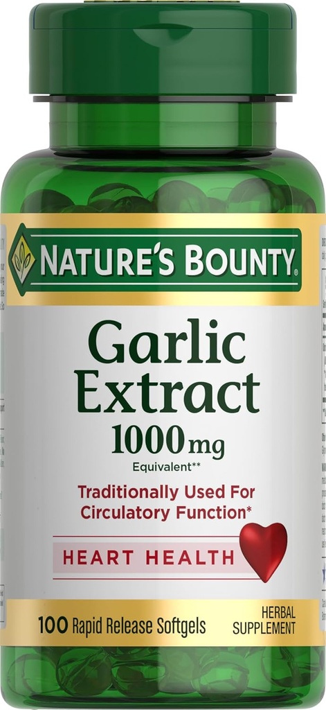 Extracto de ajo rebote de la naturaleza, suplemento herbal, soporta función circulatoria, 1000mg, 100 Rapid Release Softgels